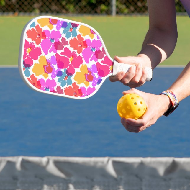 Colorful Neon Modern Flower Pattern Pickleball Schläger (InSitu)