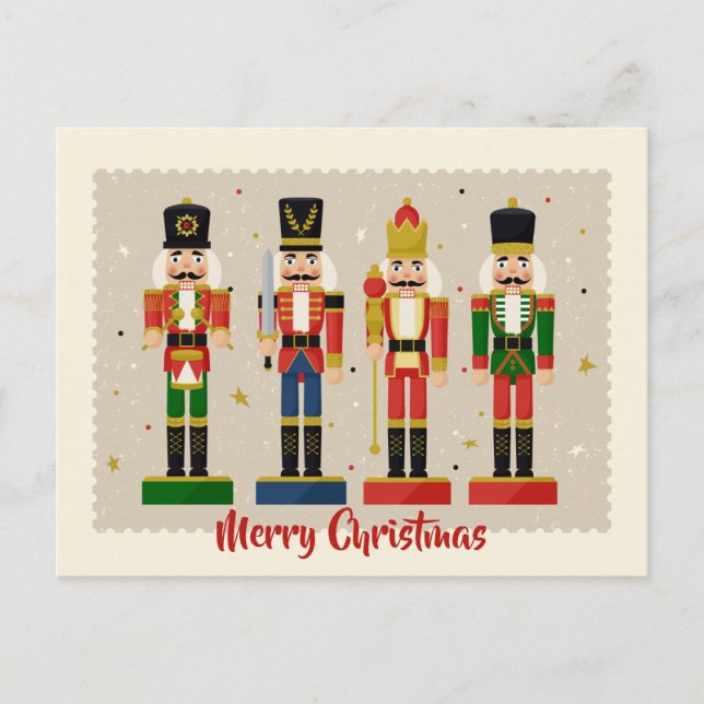 Colorful Nutcracker Soldiers Merry Christmas Postkarte (Vorderseite)