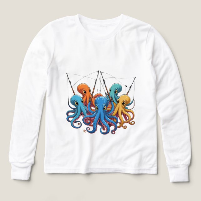 Colorful Octopus Crew – Kids’ Long Sleeve Tee (Design Vorderseite)
