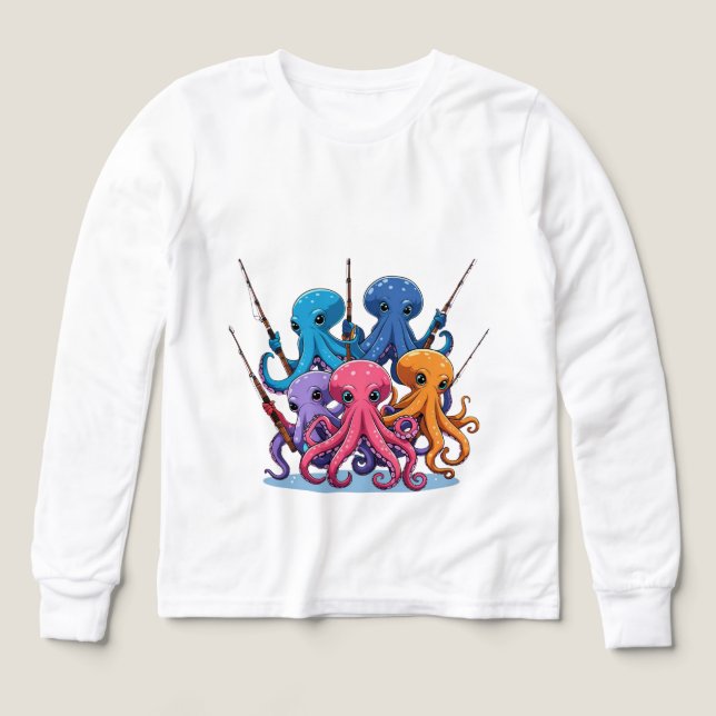 Colorful Octopus Fishing – Kids’ Long Sleeve Tee (Motif recto)