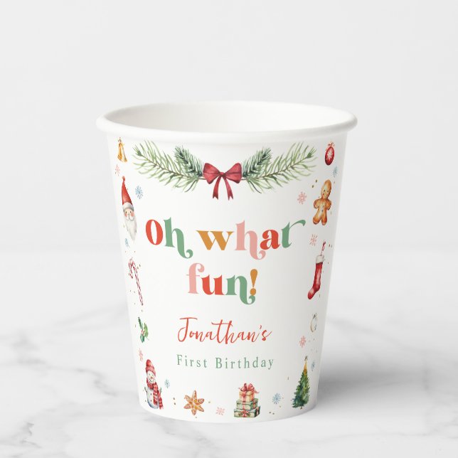 Colorful Oh, was Spaß 1. Weihnachts-Niedliche Gebu Pappbecher (Vorderseite)