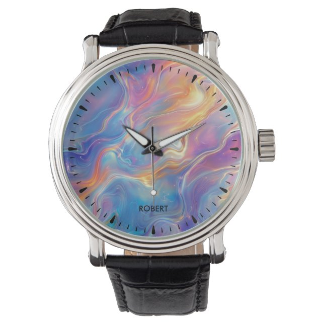 Colorful opal swirly flowing marble texture armbanduhr (Vorderseite)