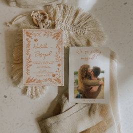 Colorful Orange Hand Drawn Floral Photo Wedding Einladung