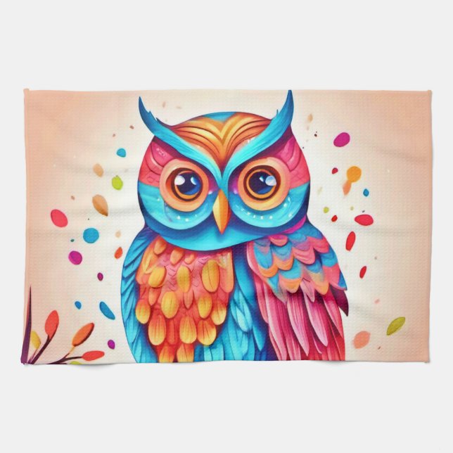 Colorful Owl Branch Art Geschirrtuch (Horizontal)