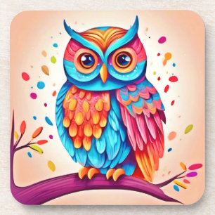 Colorful Owl Branch Art Getränkeuntersetzer