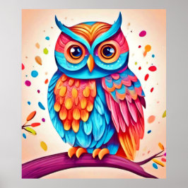 Colorful Owl Branch Art Poster