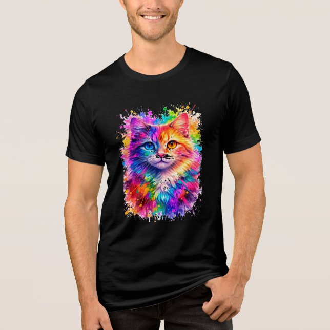 Colorful Paint Splash Cat Illustration  Tri-Blend Shirt (Vorderseite)