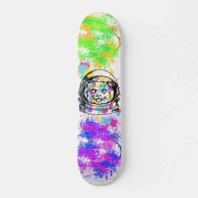 Colorful Paint Splash Cat Skateboard (Vorne)