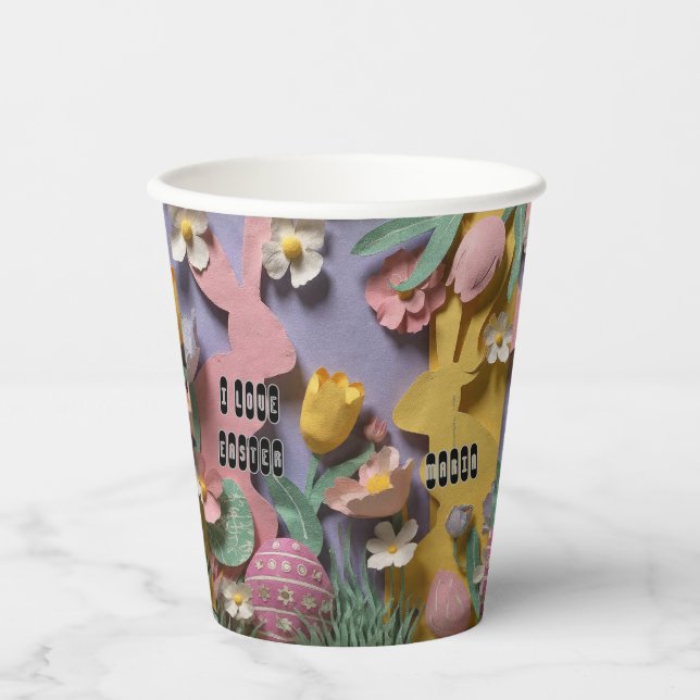 Colorful Paper Cut Bunny & Easter Eggs Party Pappbecher (Vorderseite)