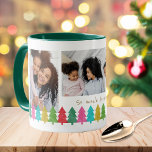 Colorful Paper Trees 3 Photo Christmas Kaffeetasse<br><div class="desc">This fun,  colorful Christmas mug features 3 photo templates and a line of overlapping tissue paper trees in red,  green,  lime,  aqua blue,  golden yellow,  and magenta pink. The trees give a crafted,  decoupage feel,  creating a playful mug that makes a great gift!</div>