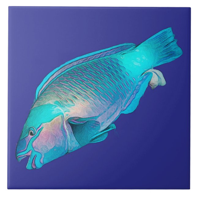 Colorful Parrotfish Ocean Blue Sea Fliese (Vorderseite)