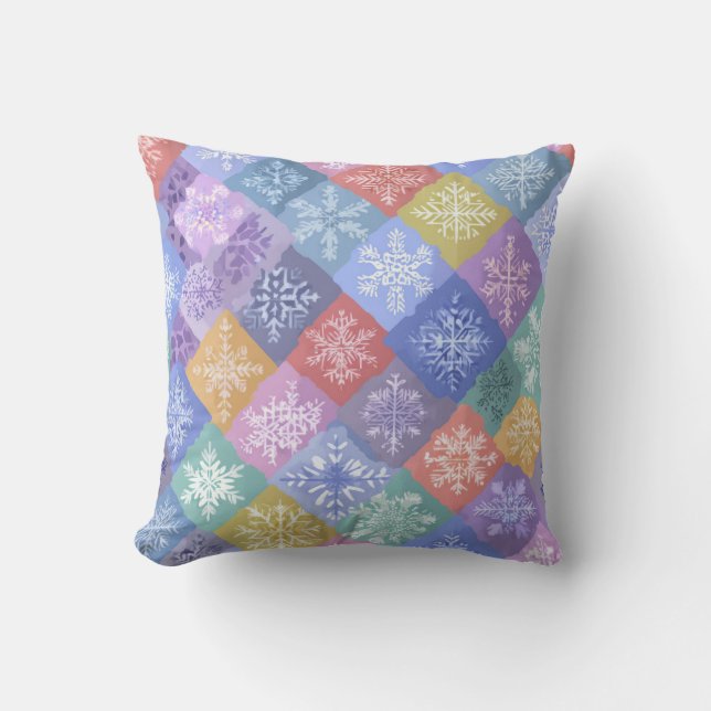 Colorful Pastel Patchwork Snowflake Throw Pillow Kissen (Vorderseite)