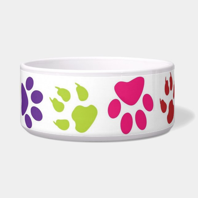Colorful Paw Prints on Dog Bowl Napf (Rechts)
