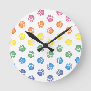 Colorful Paw prints Runde Wanduhr