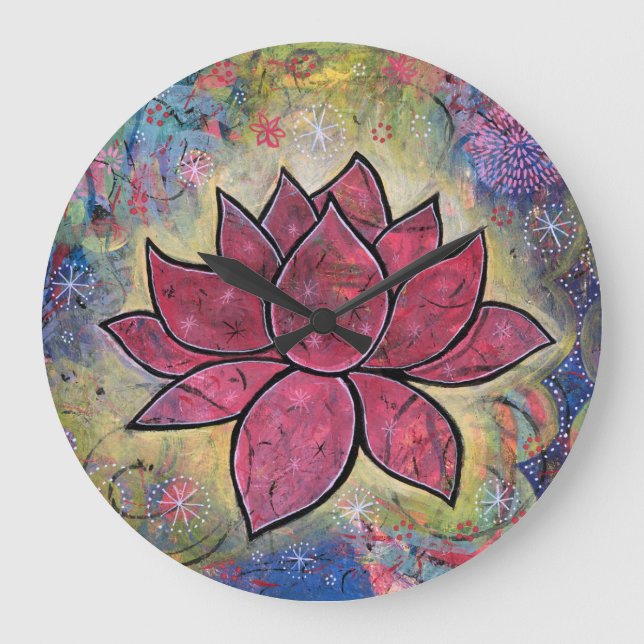 Colorful, Peaceful Lotus Clock Große Wanduhr (Vorderseite)