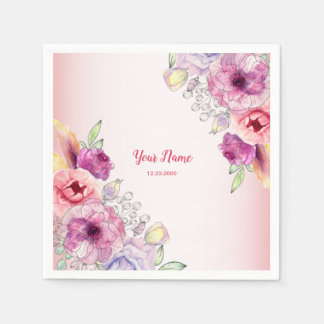 Colorful Peach Floral Golden Watercolor Wedding Serviette