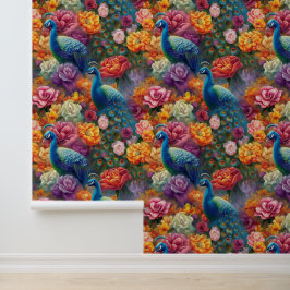 Colorful Peacock and Peony Tapete