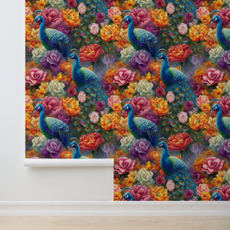 Colorful Peacock and Peony Tapete
