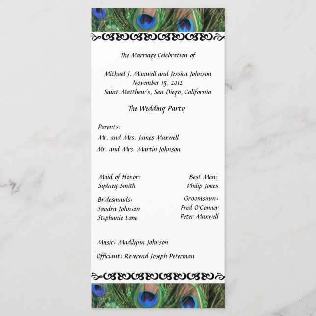 Colorful Peacock Feather Wedding Program Programm (Vorderseite)