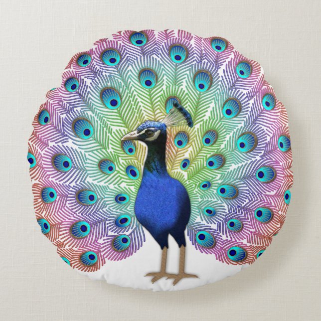 Colorful Peacock Rundes Kissen (Vorderseite)