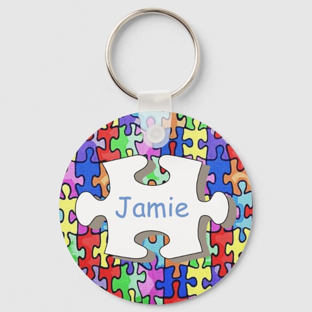 Colorful Personalised Jigsaw Piece Pattern Schlüsselanhänger (Vorderseite)