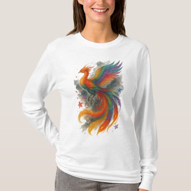 【Colorful Phoenix Bird Long Sleeve T-Shirt】 T-Shirt (Vorderseite)