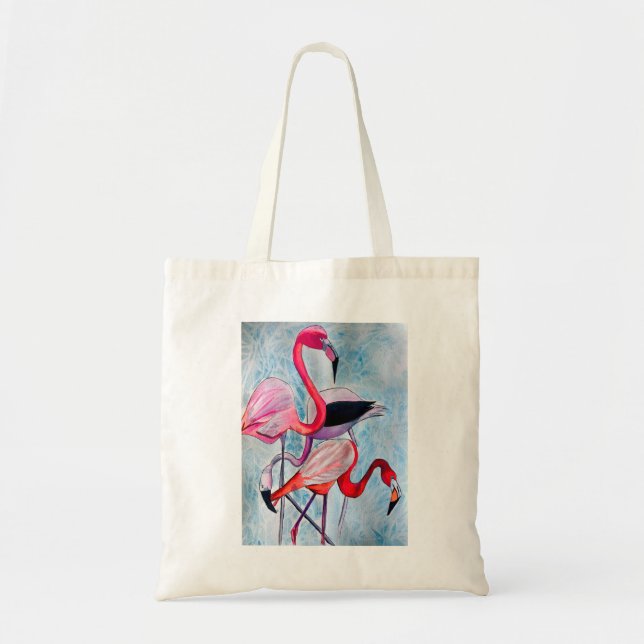 Colorful pink flamingo watercolor art tragetasche (Vorne)