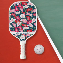 Colorful Pink Red Floral Pattern Any Custom Text Pickleball Schläger