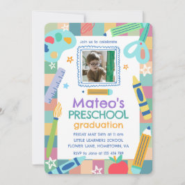 Colorful Playful Photo Preschool Graduation Einladung