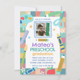 Colorful Playful Photo Preschool Graduation Einladung