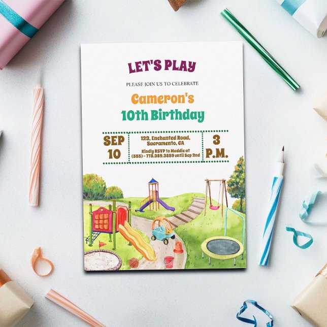 Colorful Playground Party 10th Birthday Invitation Einladung (Von Creator hochgeladen)