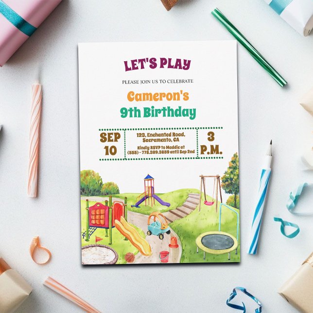 Colorful Playground Party 9th Birthday Invitation Einladung (Von Creator hochgeladen)