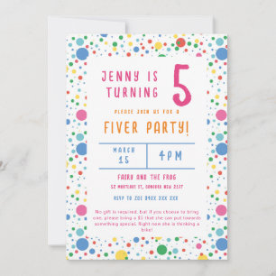 Colorful Pokadot Fiver Party Geburtstagseinladung Einladung