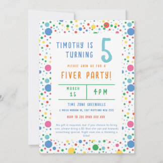 Colorful Pokadot Fiver Party Geburtstagseinladung Einladung