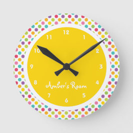 Colorful Polka Dot Kid’s Bedroom Runde Wanduhr