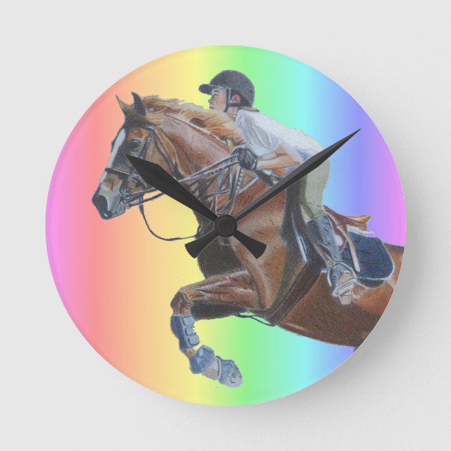 Colorful Pony Jumper Wall Clock Runde Wanduhr (Vorderseite)