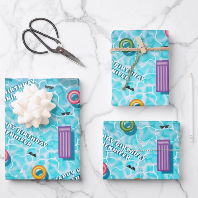 Colorful Poolside Items Summer Birthday Pool Party Geschenkpapier Set (Vorderseite)