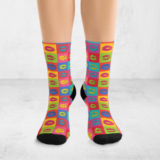 Colorful Pop Art Kissing Lips XOXO Socken