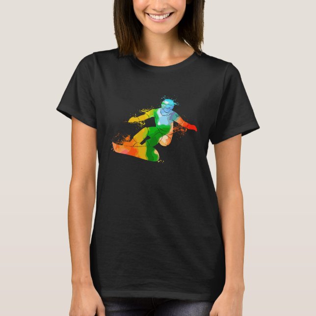 Colorful Pop Portrait Snowboarding T-Shirt (Vorderseite)