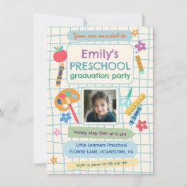 Colorful Preschool Graduation Photo Text Einladung