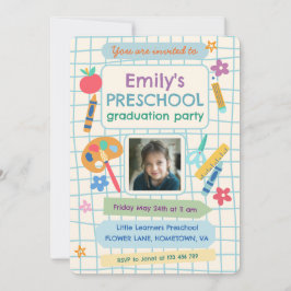 Colorful Preschool Graduation Photo Text Einladung