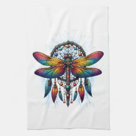Colorful Psychedelic Dragonfly Dreamcatcher Boho Geschirrtuch