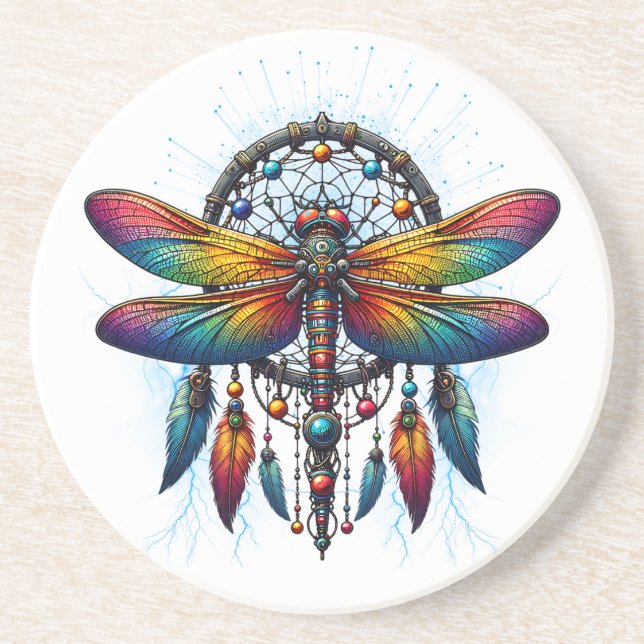 Colorful Psychedelic Dragonfly Dreamcatcher Boho Getränkeuntersetzer (Vorne)