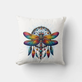 Colorful Psychedelic Dragonfly Dreamcatcher Boho Kissen