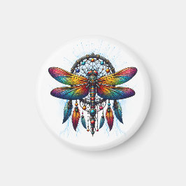 Colorful Psychedelic Dragonfly Dreamcatcher Boho Magnet