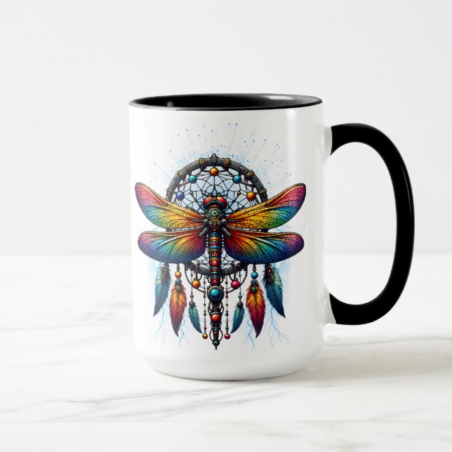 Colorful Psychedelic Dragonfly Dreamcatcher Boho Tasse (Rechts)