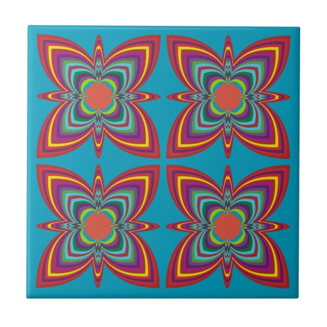 Colorful Psychedelic Geometric Pattern Fliese (Vorderseite)