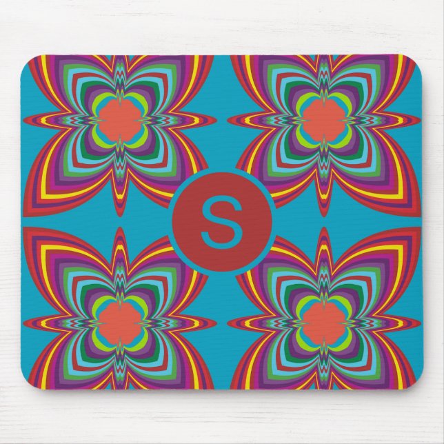 Colorful Psychedelic Geometric Pattern Monogram Mousepad (Vorne)