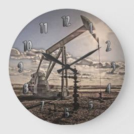 Colorful Pumping Unit at Sunset Clock Große Wanduhr