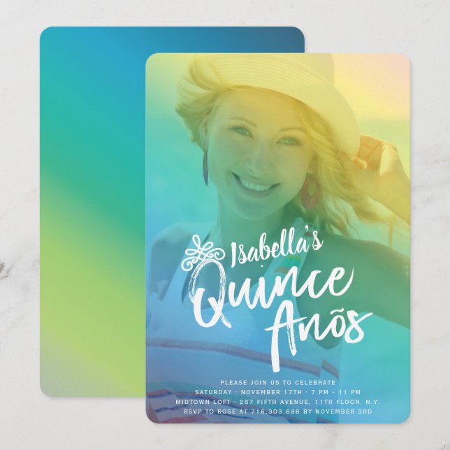 Colorful Quinceanera fille Invitation de fête d'an (Devant / Derrière)